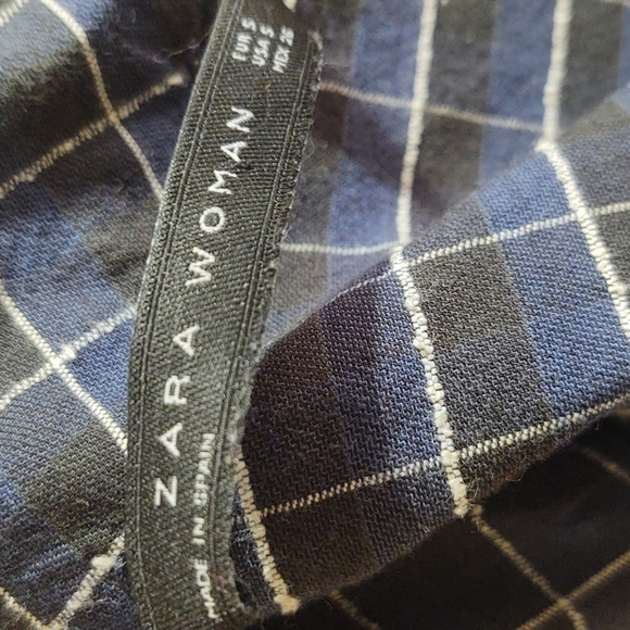 Zara Woman Navy Window Pane Print Blouse Sz S - Picture 12 of 12
